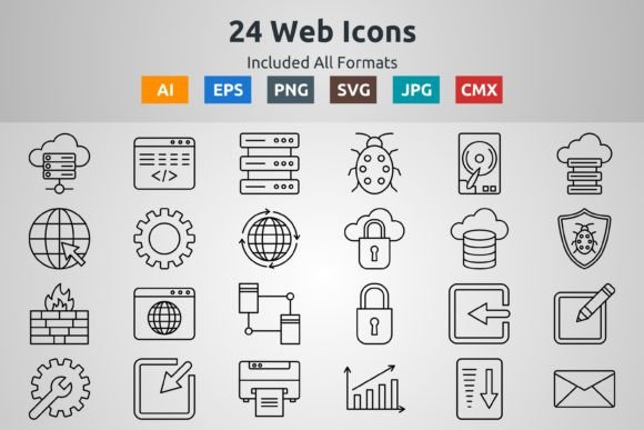 24 Web Outline Icons for Graphic Design