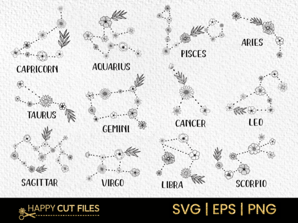 Floral Zodiac Signs Graphics for Crafts