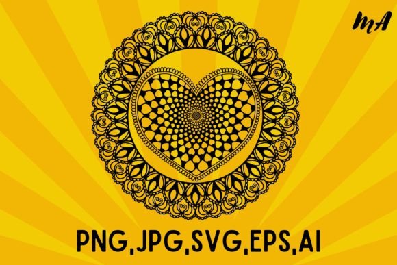 Heart Mandala Art Graphics & Coloring Pages