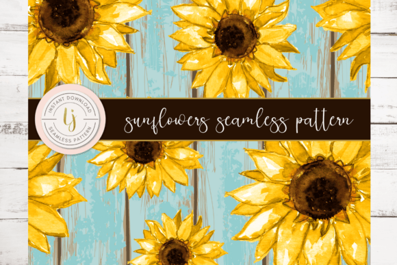 Sunflowers on Shabby Chic Wood Graphics and Patterns