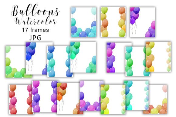 Watercolor Balloons Card Clipart Frame